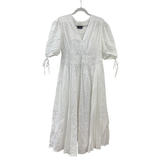 Taylor Puff Sleeve Embroidered Square Eyelet Midi Dress 12 Pullover Classic - Picture 3 of 10